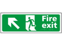 Fire exit, running man, arrow up left sign.