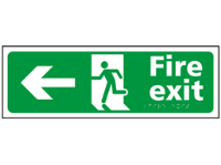 Fire exit, running man, arrow left sign.