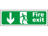 Fire exit, running man, arrow down sign.