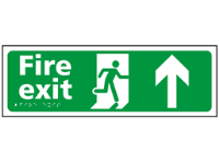 Fire exit, running man, arrow up sign.