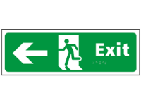 Exit, running man, arrow left sign.