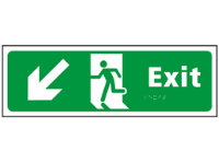 Exit, running man, arrow down left sign.