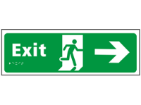 Exit, running man, arrow right sign.