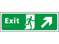 Exit, running man, arrow up right sign.