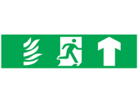 Fire exit, running man plus arrow up, mini safety sign.