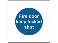 Fire door keep locked shut safety sign.