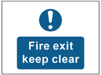Fire exit keep clear safety sign.