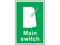 Main switch symbol and text safety sign.