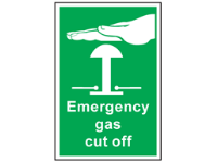 Emergency gas cut off symbol and text safety sign.