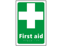 First aid text and symbol sign.