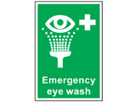 Emergency eye wash symbol and text sign.