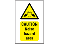Caution noise hazard area symbol and text safety sign.