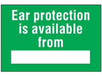 Ear protection is available from symbol and text safety sign.