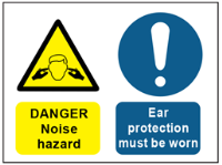 Danger noise hazard, ear protection must be worn safety sign.