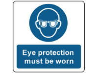 Eye protection symbol and text safety label.