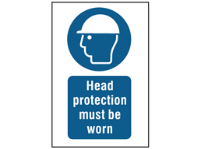 Head protection must be worn symbol and text safety sign.