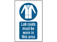 Lab coats must be worn in this area symbol and text safety sign.