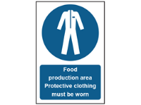 Food production area. Protective clothing must be worn safety sign.