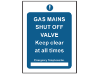 Gas mains shut off safety sign.