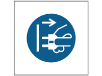 Disconnect mains plug from electrics symbol safety sign.