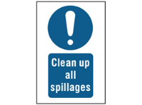 Clean up all spillages symbol and text safety sign.