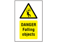 Danger, Falling objects symbol and text safety sign.