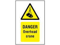 Danger, Overhead crane symbol and text safety sign.