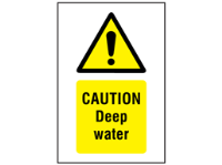 Caution, Deep water symbol and text safety sign.