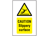 Caution, Slippery surface symbol and text safety sign.