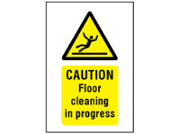 Caution, Floor cleaning in progress symbol and text safety sign.