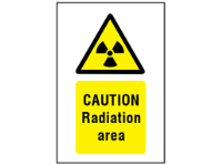 Caution radiation area symbol and text safety sign.