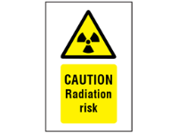 Caution radiation risk symbol and text safety sign.