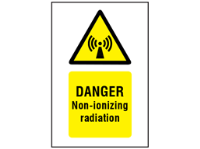 Danger non-ionizing radiation symbol and text safety sign.