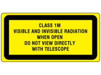 Class 1m visible and invisible radiation when open do not view directly with telescope label.