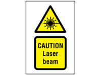 Caution Laser beam hazard symbol and text safety sign.