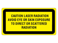 Caution laser radiation avoid eye or skin exposure to direct or scattered radiation, laser equipment warning label.