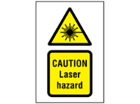 Caution Laser hazard symbol and text safety sign.