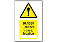 Danger confined space, location symbol and text safety sign.