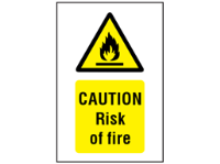 Caution risk of fire symbol and text safety sign.