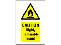 Caution highly flammable liquid symbol and text safety sign.