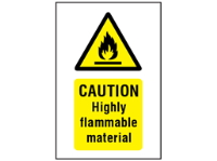 Caution highly flammable material symbol and text safety sign.