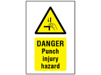 Danger Punch injury hazard symbol and text safety sign.
