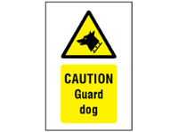 Caution Guard dog symbol and text safety sign.