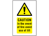 Caution In the event of fire avoid use of lift symbol and text safety sign.