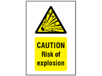 Caution Risk of explosion symbol and text safety sign.