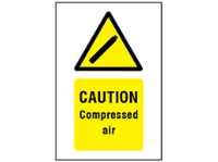 Caution Compressed air symbol and text safety sign.