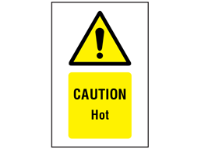 Caution Hot symbol and text safety sign.