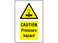 Caution Pressure hazard symbol and text safety sign.