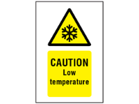 Caution Low temperature symbol and text safety sign.