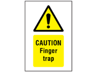 Caution Finger trap symbol and text safety sign.